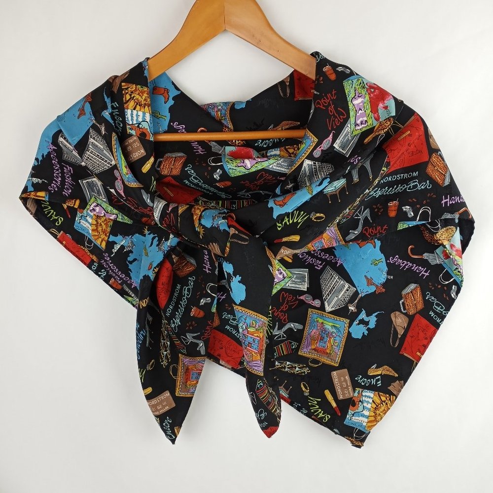 Vintage 1998 Nicole Miller Nordstrom Shopping Fashionista Silk Scarf